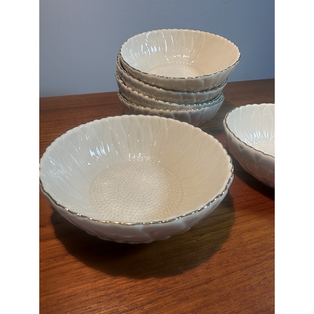 Lenox White Porcelain Sunflower Embossed Bowl With Gold Rim Round 5" Set Of 6